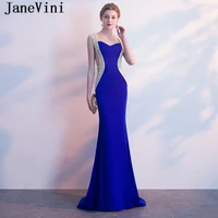 janevini luxurious pearls crystal mermaid long bridesmaid dresses sweetheart satin floor length royal blue prom dress for women