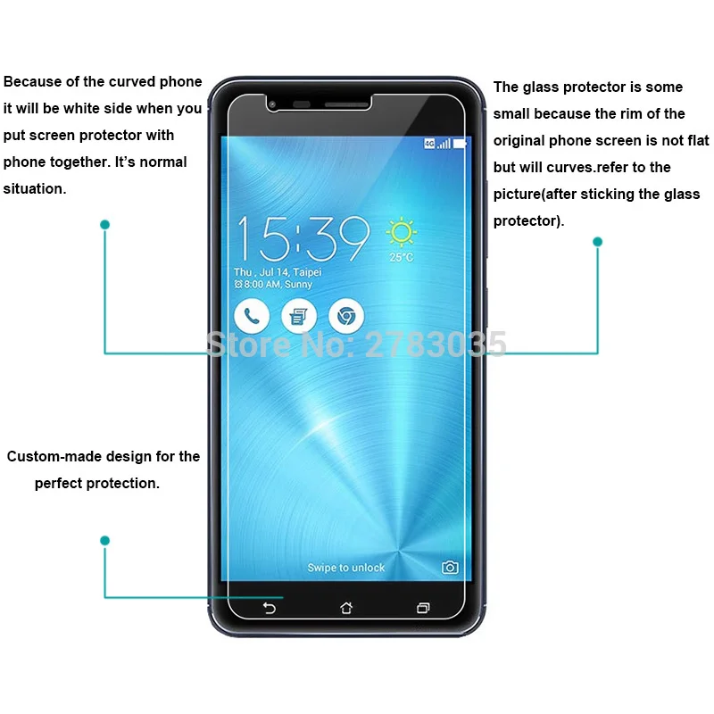 For Asus Zenfone 3 Zoom ZE553KL 5.5&quot 9H Hardness 2.5D Ultra-thin Toughened Tempered Glass Film Screen Protector Protect Guard |