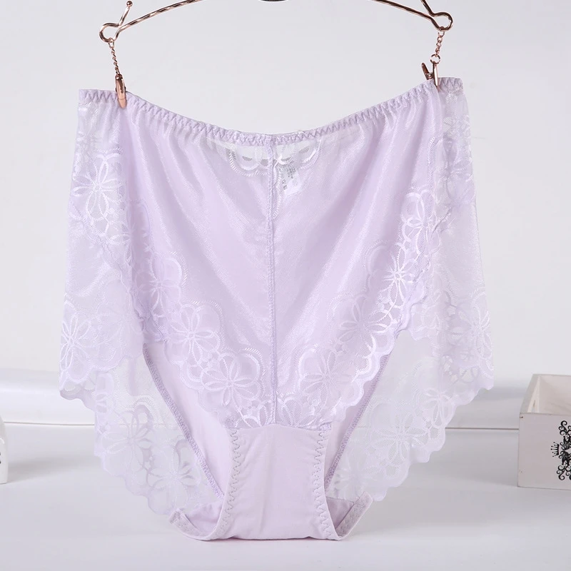 Light Purple Женские трусики с высокой талией большого размера, женское нижнее белье большого размера, трусы размера плюс, прозрачные сексуальные кружевные женские трусики 5XL 6XL - Цвет: Light Purple