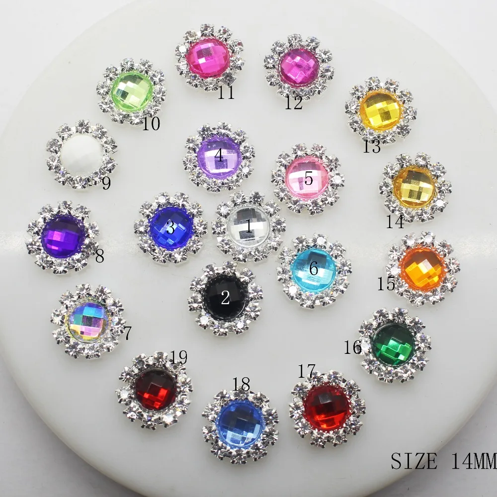 

NEW 10Pcs/Lot 14MM Round Acrylic Rhinestones Decorative Buttons Mix-Colour Diy Girl Hair Ribbon Wedding Decoration Accessory