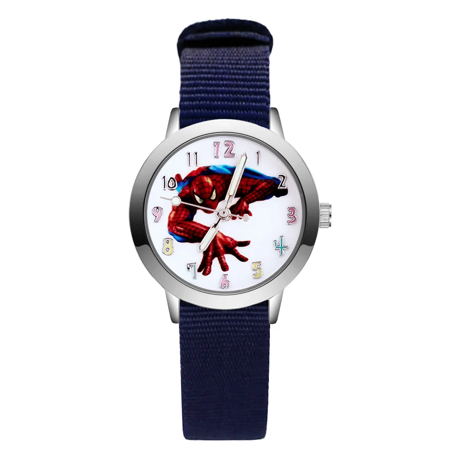 Navy blue Модные детские часы с милым рисунком Человека-паука; кварцевые нейлоновые наручные часы для мальчиков и девочек; JA78 - Цвет: Navy blue
