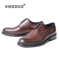 vikeduo round leather mens brown shoes wedding office formal dress shoes handmade patina mans footwear casual zapatos de hombre
