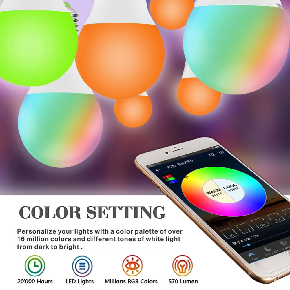 E27 B22 Светодиодная лампа Wi Fi Голос Contro RGB Энергосберегающие затемнения красочные