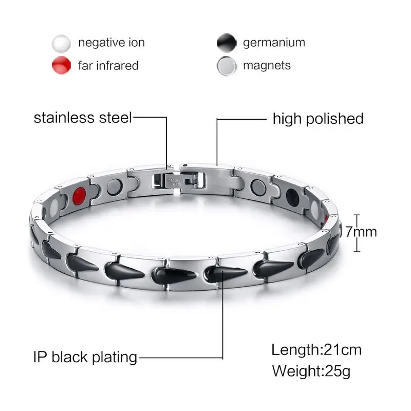 Vinterly черный женский браслет звенья цепи исцеляющая энергия нержавеющая сталь