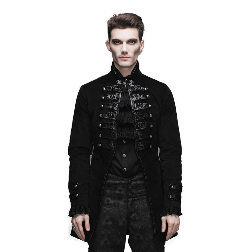 

Spring Men's Collar A Button Punk Long-Sleeved Black Coat Gentleman Party Party Cardigan And Hip Waist Coat