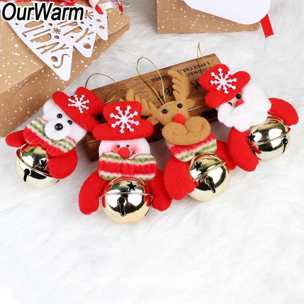 OurWarm из 4 предметов рождественские колокольчики кулон Санта Клаус Снеговик Белл куклы Chritmas елочные украшения год Ноэль подарок