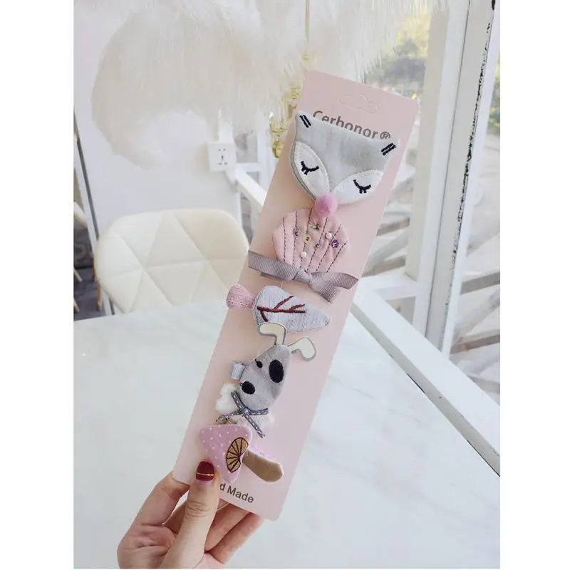 T2 Wecute/Милая заколка для волос; детская мультяшная ткань; ручная вышивка; корона; бант; Животные; заколки для волос; аксессуары для волос для маленьких девочек; 5 шт - Цвет: T2