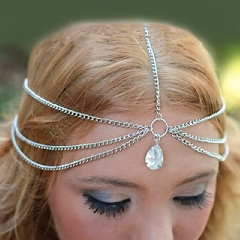 Charming Multilayer Tassel Chain Water Droplets Crystal Headband Hair Forehead For Women Boho Jewelry Accessories |