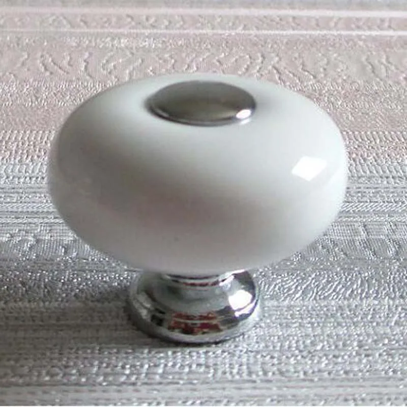 32mm White Dresser Knob  handles Ceramic Kitchen Cabinet Knobs silver Drawer Pull Door Pull Handle Furniture  Hardware