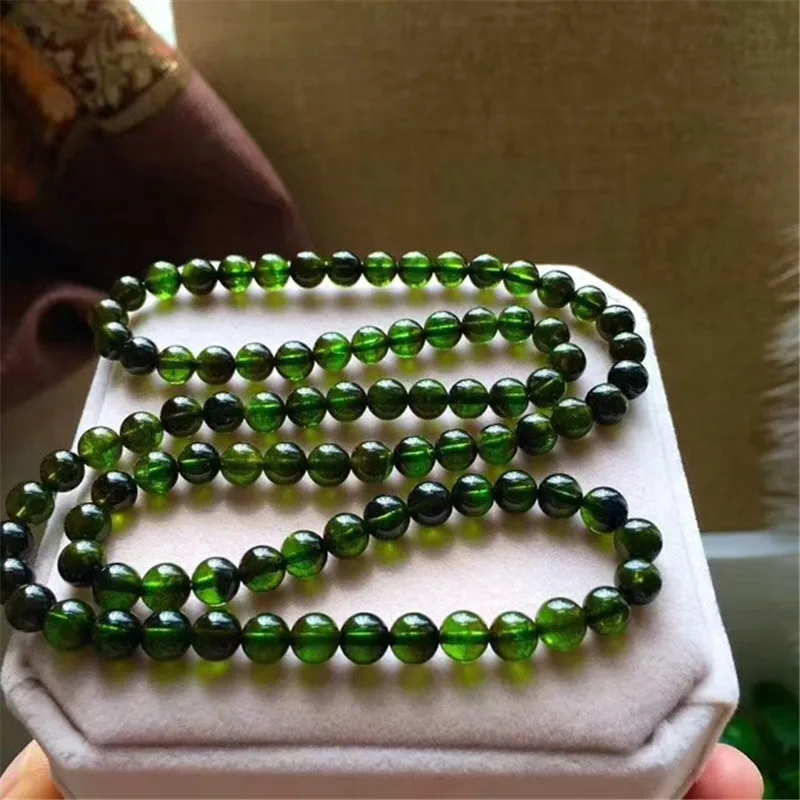 

Top Quality 100% Natural Green Tourmaline Quartz Bracelet 6.2mm Round Beads Necklace Three Laps ClearCrystal Brazil Chain AAAAAA