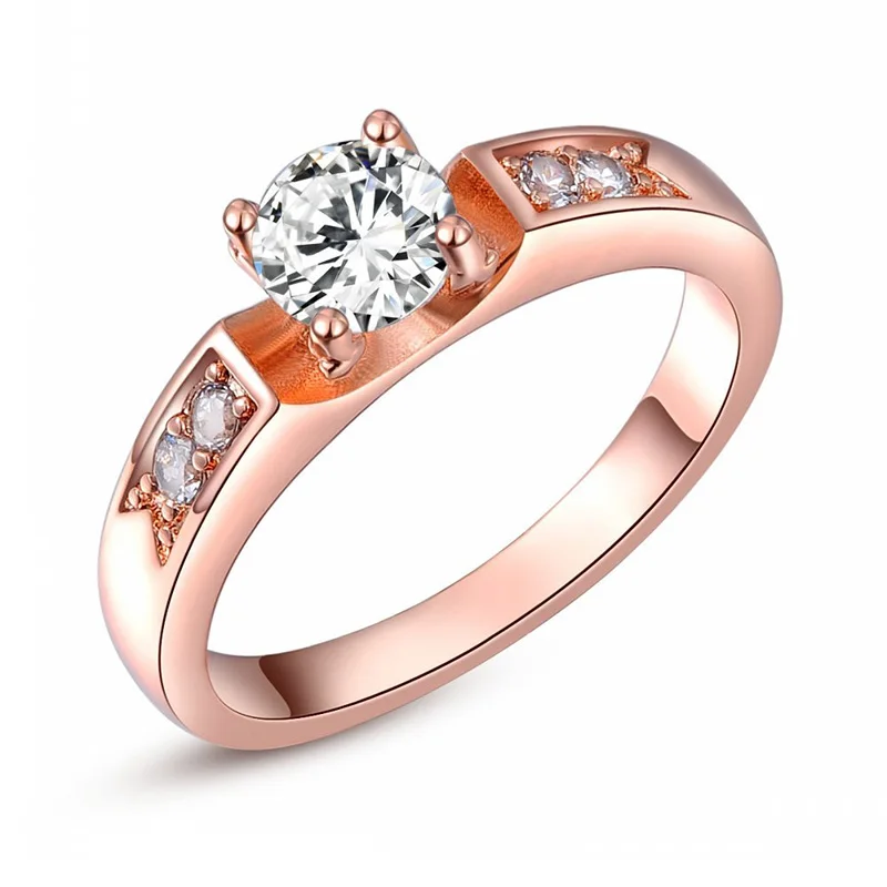 Модное Элегантное темпераментное кольцо из розового золота с круглым кристаллом