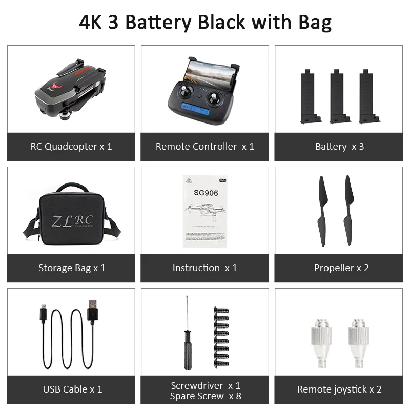 Black 4K 3B Bag ZLRC Beast SG906 gps 5G wifi FPV с 4K Ультра четкой камерой бесщеточный селфи складной вертолет RC Дрон Квадрокоптер RTF - Цвет: Black 4K 3B Bag