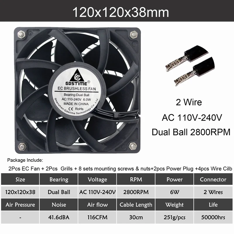 2pcs 12038 Dual Ball 2 шт Gdstime EC бесщеточный вентилятор осевой вентилятор 60 мм 80 мм 90 мм 120 мм PC Cooler AC 110 в 115 в 120 в 220 в 230 в 240 В в EC вентилятор чехол для компьютера - Цвет лезвия: 2pcs 12038 Dual Ball