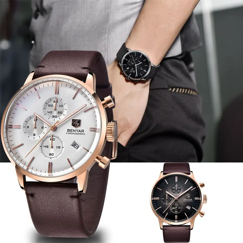 BENYAR New Men's Sports Watch Casual Fashion Brand Waterproof Military Calendar Leather Quartz Simple Relogio Masculino | Наручные
