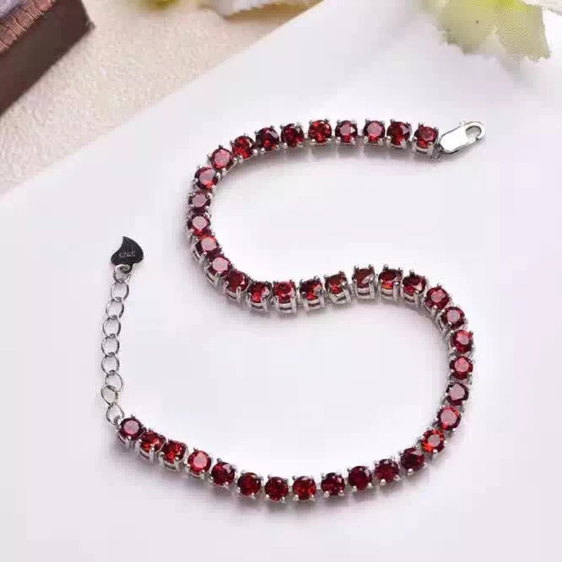 Роскошные Природные Мозамбик гранат браслет Твердые стерлингового серебра 925