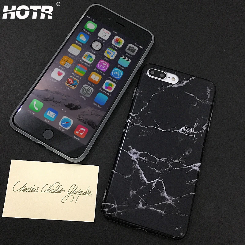 HOTR For iphone 7 Case Black Marble Pattern Soft plus 6 6s Fashion Phone Cover |