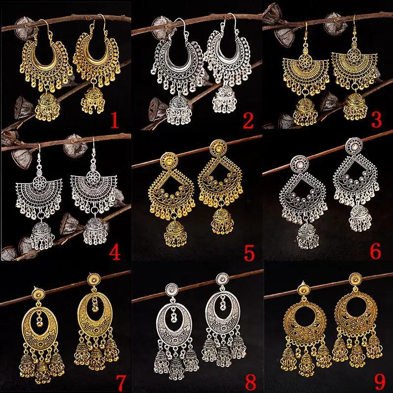 OIQUEI 20 пар индийские ювелирные изделия Jhumka Boho Большие колокольчики длинная ниспадающая Кисточка Серьги для женщин букле d'oreille femme