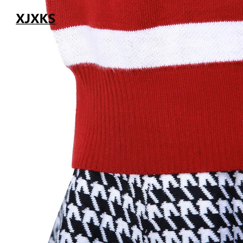 XJXKS New 2022 Fashion Plaid Sweater Women Sweaters and Pullovers O-Neck Long Sleeve Jumper Knitted | Женская одежда