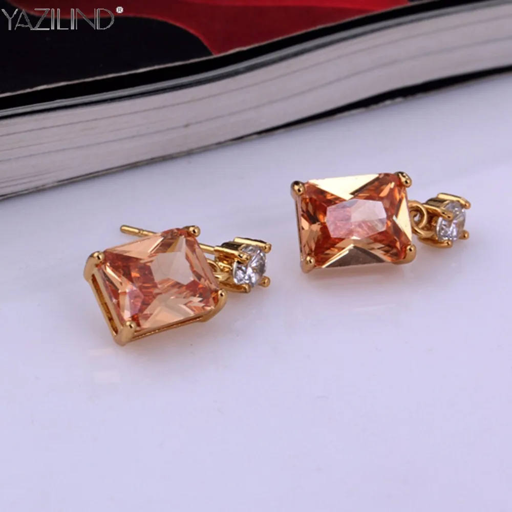 Квадратный Orange Кристаллы серьги гвоздики для женщин цвета золота ювелирные