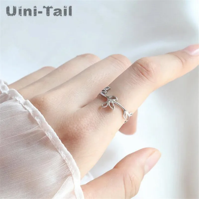 Uini Tail 2018 Горячая новинка 925 стерлингового серебра ветки листья Открытое кольцо