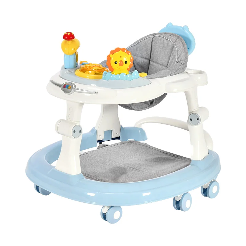 0506Baby Walker with 6 Mute Rotating Wheels Anti Rollover Multi-functional Child Walker Seat Walking Aid Assistant  Walker Toy