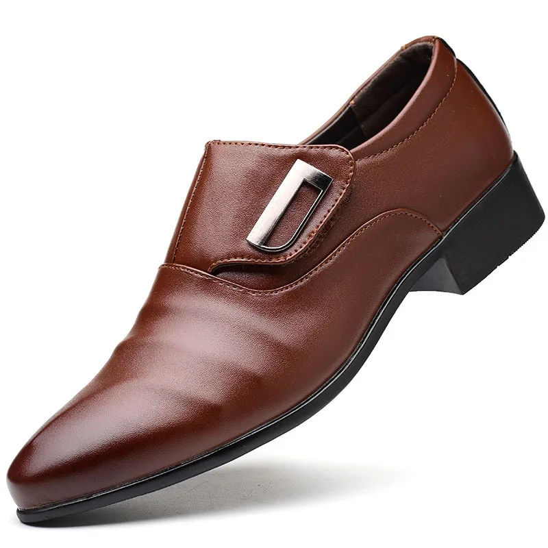 

Luxury brand PU Leather Fashion Men Business Dress Loafers Pointy Black Shoes Oxford Breathable Formal Wedding Shoes