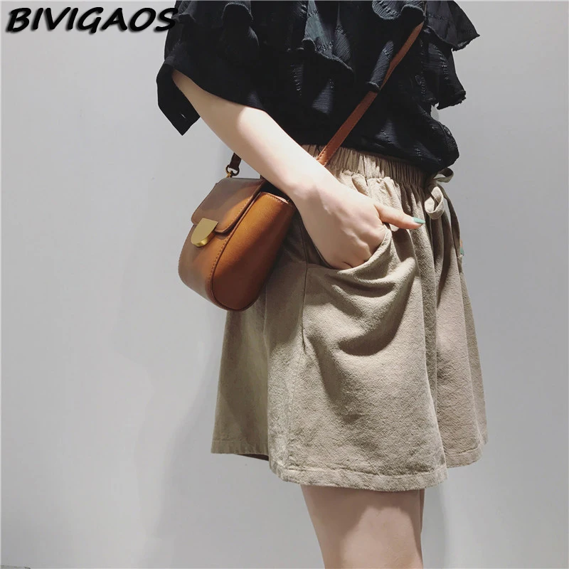 Шорты BIVIGAOS женские с кулиской повседневные свободные короткие юбки из хлопка и