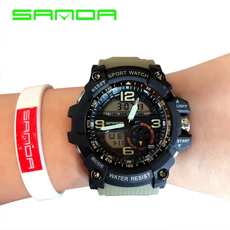 2017 Мужские кварцевые цифровые часы мужские спортивные Sanda S Shock Relojes светодиодный