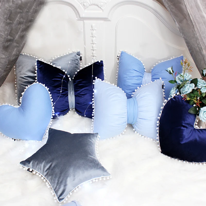 Special Recommend Cushions Almofada Candy Blue 100% Cotton Luxury Prince Room Decor Pillows Crown Bowknot Type Cushion Cute Edge | Дом и сад