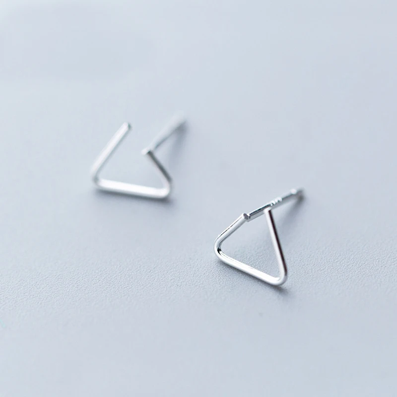 

MloveAcc Genuine 925 Sterling Silver Simple Abstractionism Triangle Stud Earrings for Women Vintage Jewelry Bijoux Gift