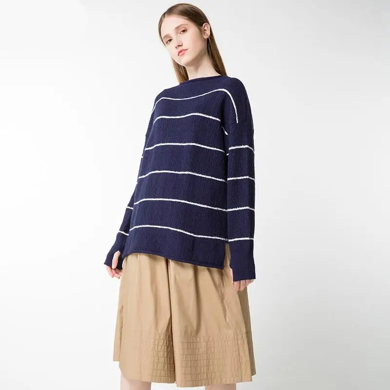 NFIVE Brand 2017 Women Thin Striped Sweaters Europe And America Winter New Long Sleeve Sweater Quality Loose Knitted Pullover | Женская