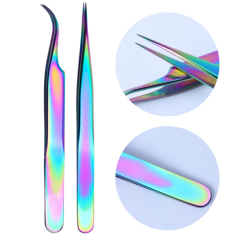 Пинцет для кутикулы из нержавеющей стали радужной расцветки 16 шт. УФ-Гель-лак