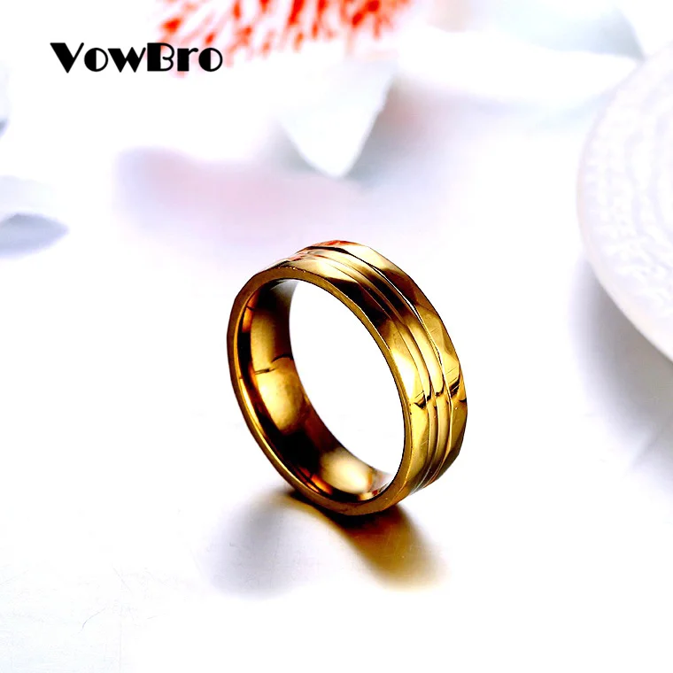VowBro Gold-color Rhombus Surface Wedding Rings for Women Men Stainless Steel Couple Jewelry Promise Band Alliance Bijoux | Украшения и