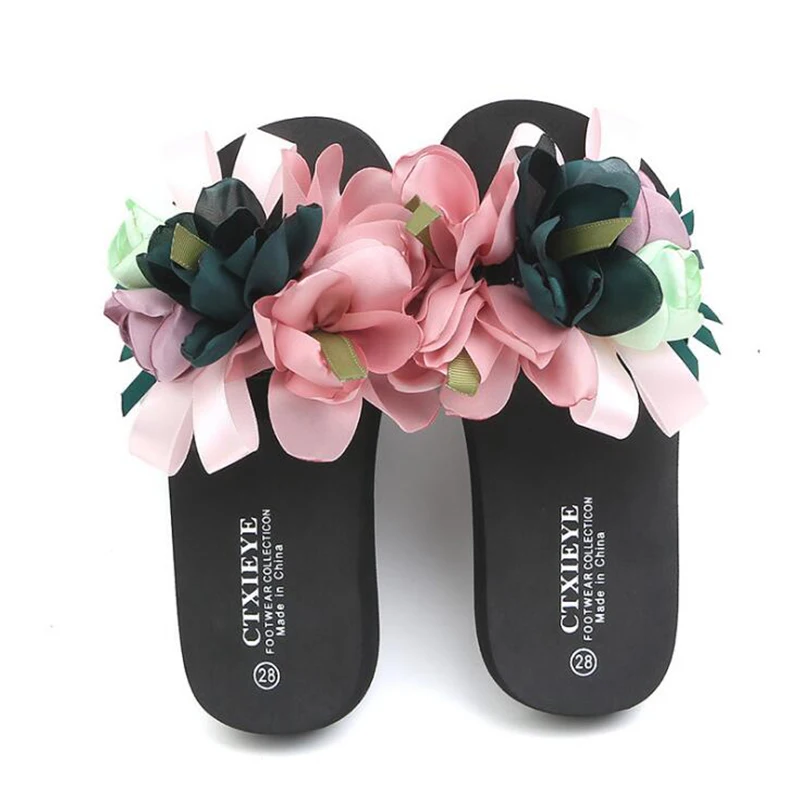 Шлепанцы для девочек пляжные сандалии на платформе с цветами начинающих ходить