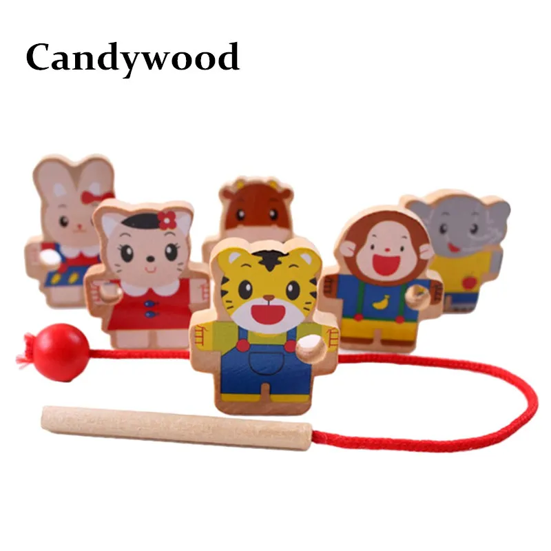 Candywood 6 шт. деревянные игрушки для нарезания резьбы в виде животных тигровый