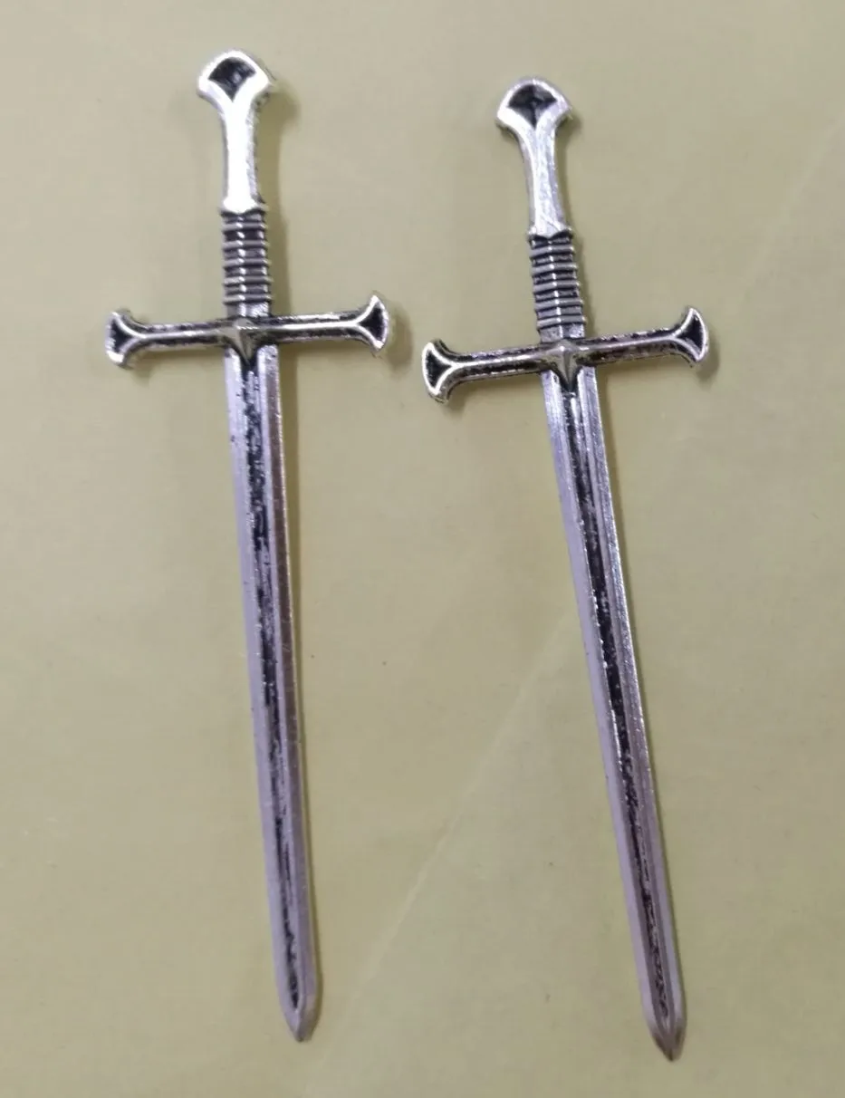 

6PCS tibetan silver color 2sided 87mm long crafted sword design H0806