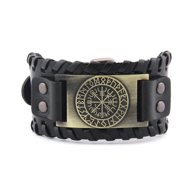 Viking Vegvisir компас браслеты нордические руны символ Одина обертывание натуральная