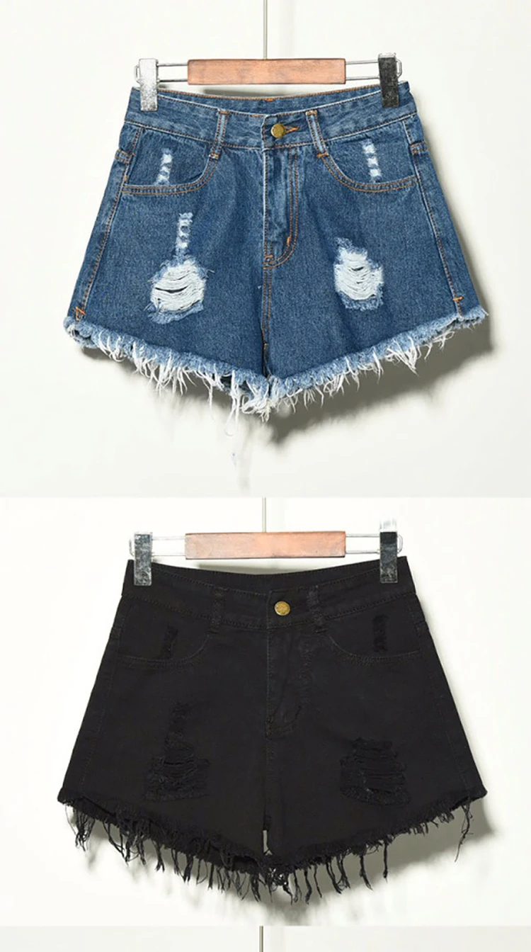 Европа синий обжима отверстия Джинсовые шорты для Для женщин новые летние брендовые Мода тонкий Повседневное плюс Размеры Для женщин s Шорты с высокой талией 6XL