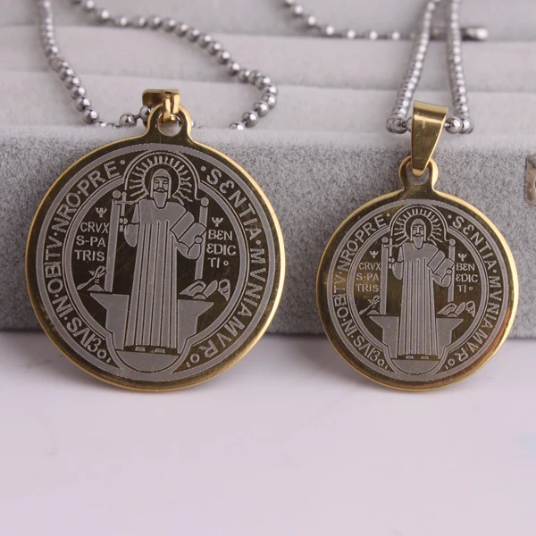 Золотой цвет Saint Benedict Nursia 316L нержавеющая сталь кулон бусины для ожерелья цепочка
