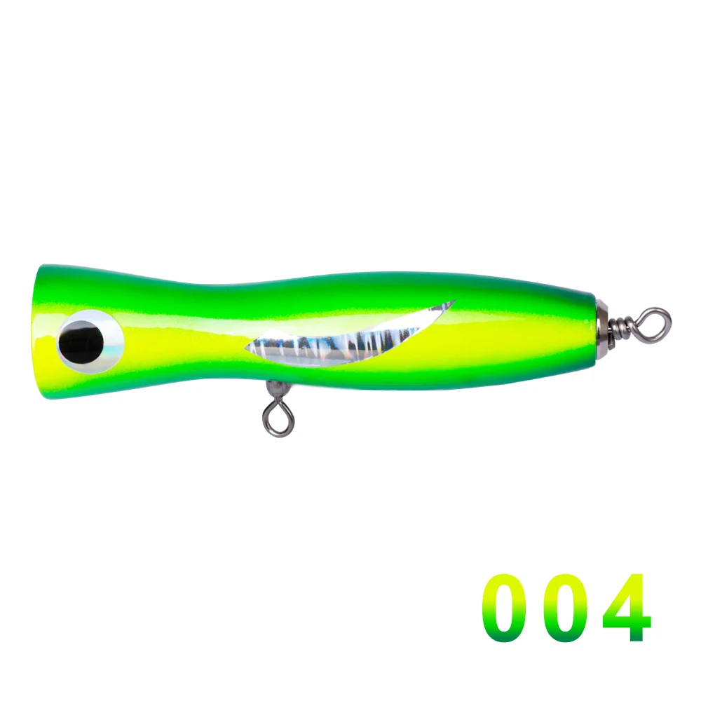004 HuntHouse Wooden lure fishing popper Topwater Handmade Fishing Trolling Baits Spitter GT Surface Popping Lures durable swimbait - Цвет: 004