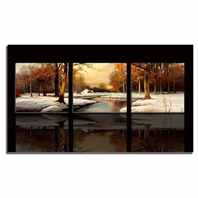 DIY Алмазная вышивка пейзаж триптих картина крестиком Лес Снег Стразы рукоделие