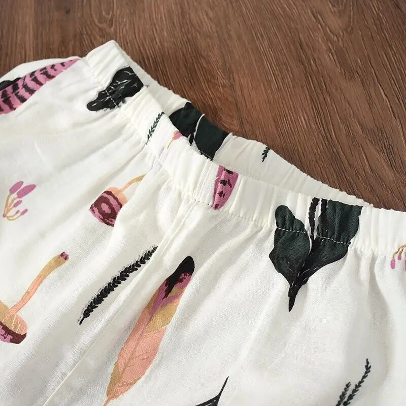 

Simple And Natural 100% Cotton Gauze Thin Women Pajamas Set Loose Clothing Cartoon Sleepwear Autumn Plus Size Pajamas