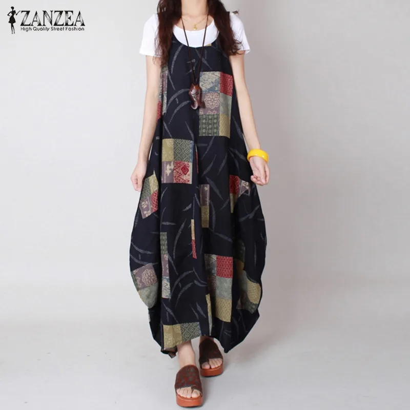 Женское винтажное платье с цветочным принтом ZANZEA хлопковое свободное без