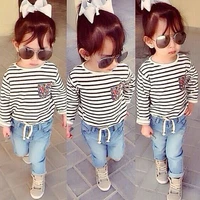 2020 new child suit baby girls autumn clothing set long sleeve stripe t shirt jeans 2 pcs baby girl clothes retail