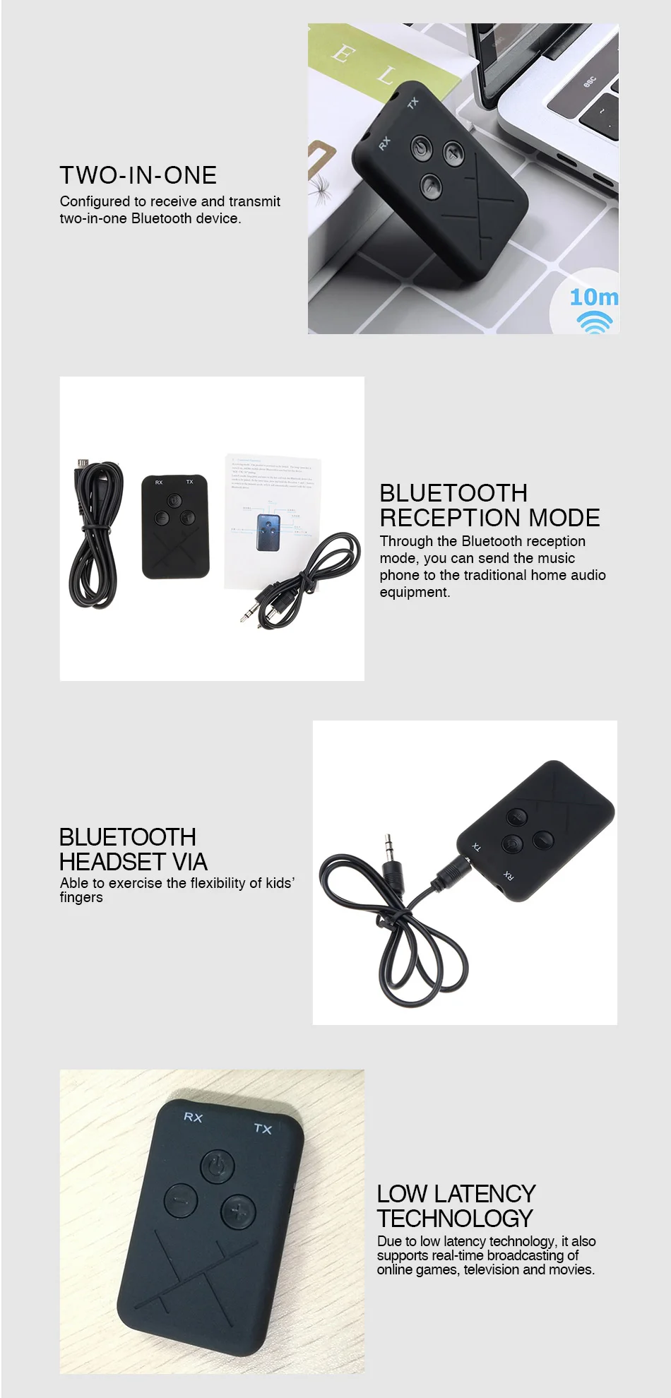 ET беспроводной Bluetooth передатчик приемник 2 в 1 3,5 мм Aux Стерео APTX Bluetooth V4.2 аудио адаптер для телефона ноутбука динамик