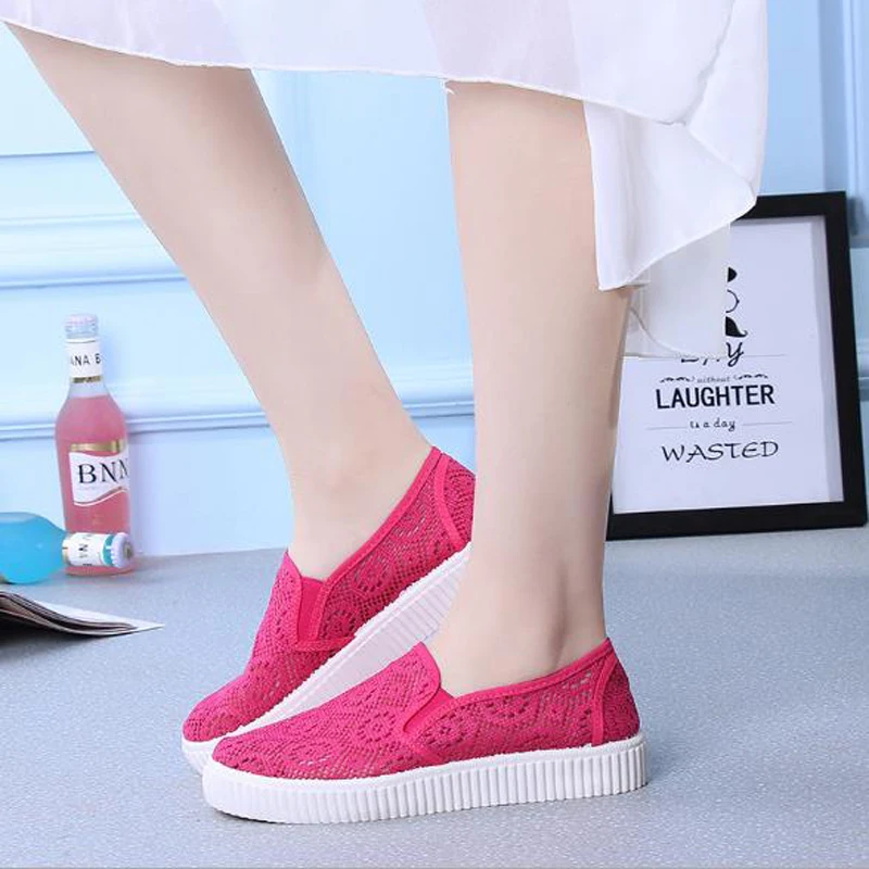Summer new women's shoes hollow breathable casual flat fashion simple pure color web rubber sneakers | Обувь
