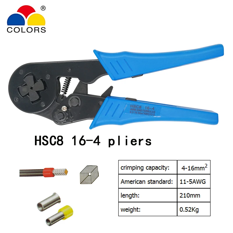 HSC8 16-4 pliers HSC8 10SA обжимные плоскогубцы 0,25-10мм2 23-7AWG HSC8 6-6A/6-4A Клеммная коробка для труб бренд мини Тип круглый нос европейские плоскогубцы инструменты - Цвет: HSC8 16-4 pliers