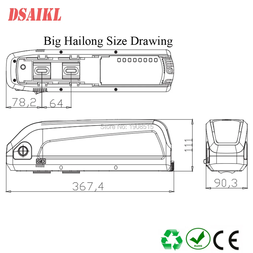 EBike большой hailong 48V 52V 10.4Ah 11.6Ah 12Ah 13Ah 15Ah 17.5Ah аккумулятор с зарядным устройством для 500W 750W 1000W