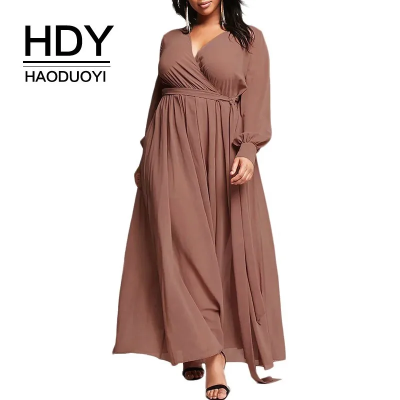 HDY Haoduoyi 2018 Большие размеры однотонное женское платье на шнуровке с v-образным