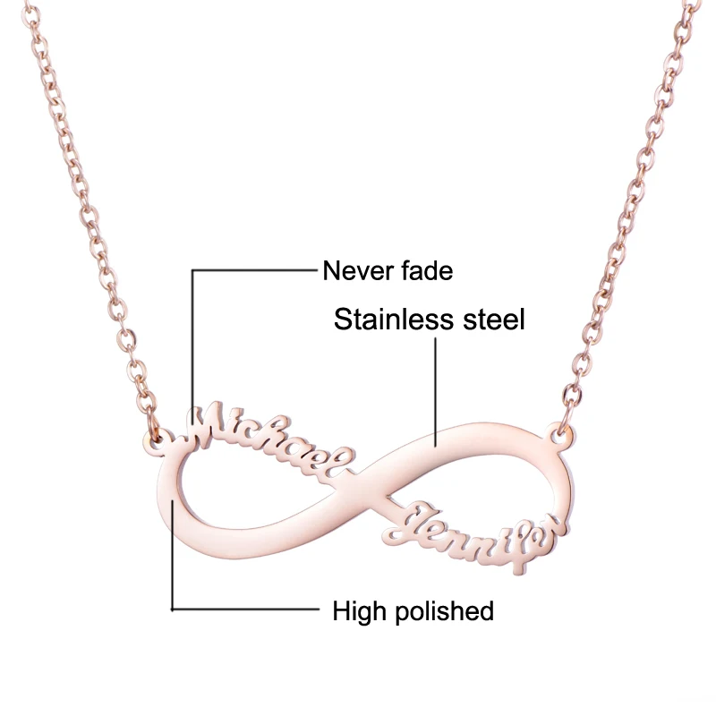 Rose Gold Романтическое пользовательское бесконечное имя ожерелье персонализированные две таблички обещают Шарм ожерелье s для женщин ювелирные изделия лучший подарок свадьба - Окраска металла: Rose Gold